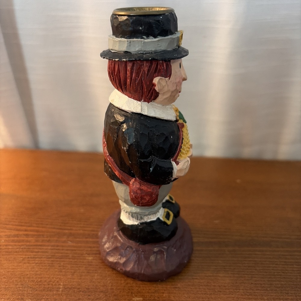 Vintage Teleflora Pilgrim Thanksgiving Taper Candle Holder 5" - Picture 2 of 6